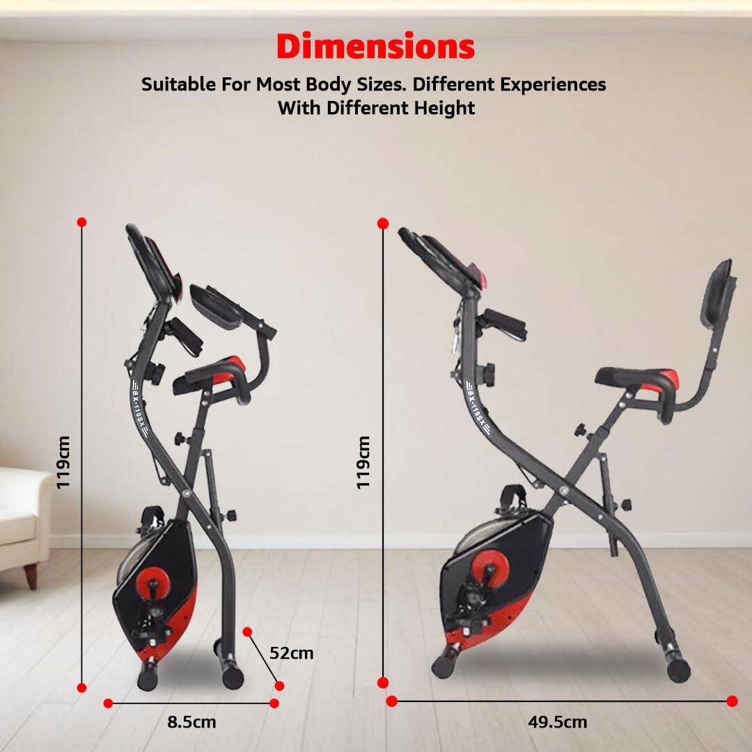 PowerMax Fitness BX-110SX Foldable X-Bike with 8-Level Magnetic Resistance, Backrest, Arm Rests & LCD Monitor for Home Workout -  4