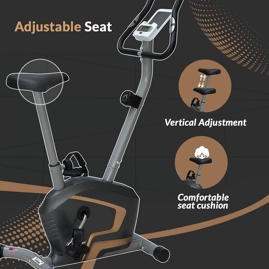 PowerMax Fitness BU-400 Upright Exercise Bike for Home, 4KG Flywheel, 8-Level Magnetic Resistance, Vertical Adjustable Seat -  4