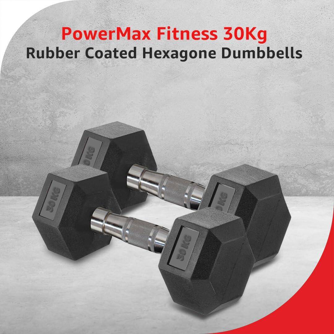 PowerMax Fitness Hexagon Dumbbells 30kg pair for home-gym use -  2