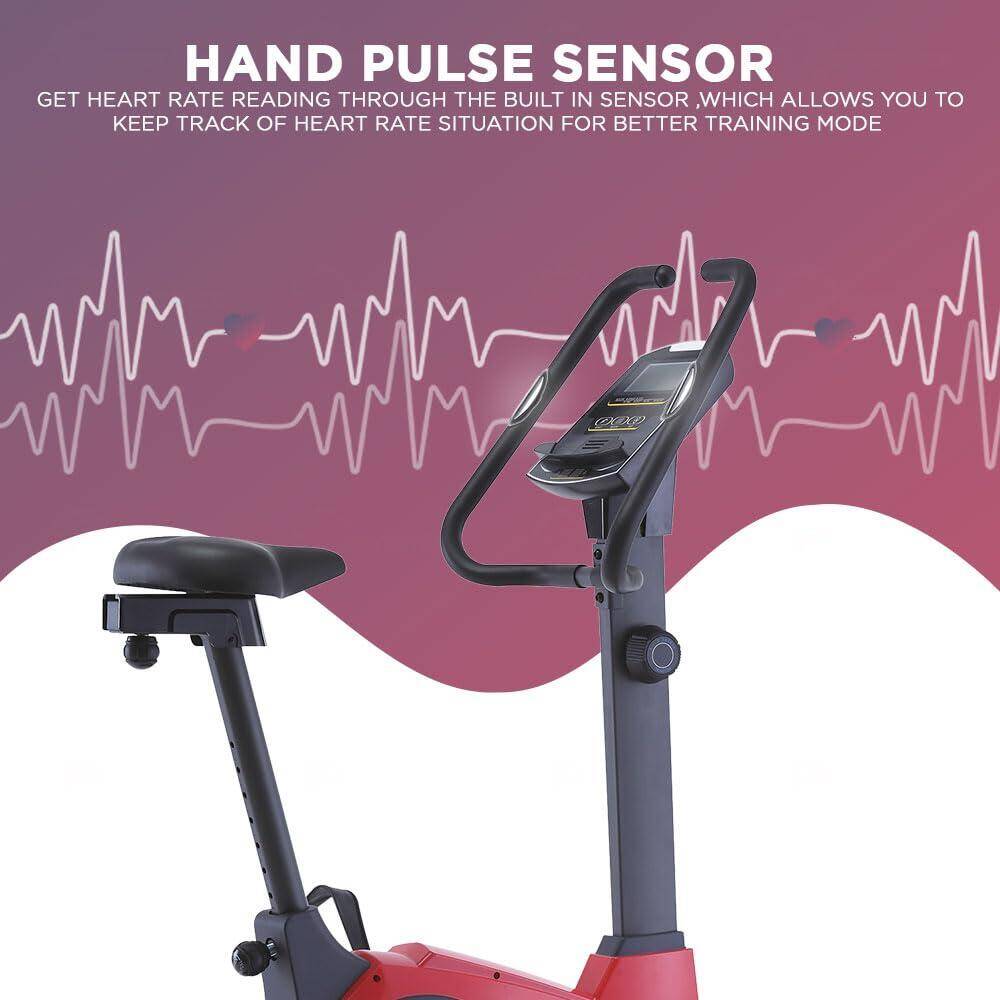 PowerMax Fitness BU-800 Magnetic Upright Bike for Home use, 6kg flywheel, 110kg max user weight, 8 Level tension, 3pcs crank, Multiconsole LCD Display, Hand Pulse Sensor, Adjustable seat, iPad holder -  3