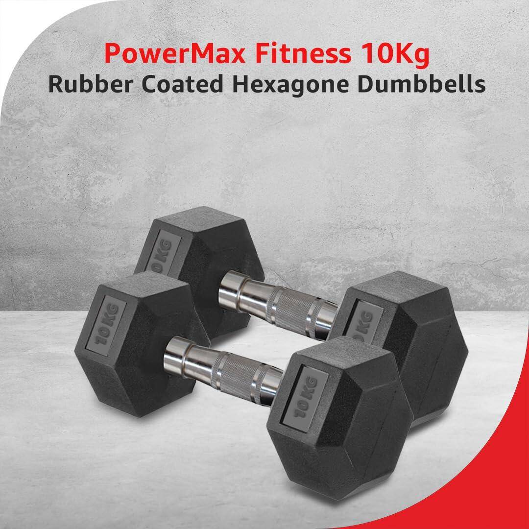 PowerMax Fitness Hexagon Dumbbells 10kg pair for home-gym use -  2