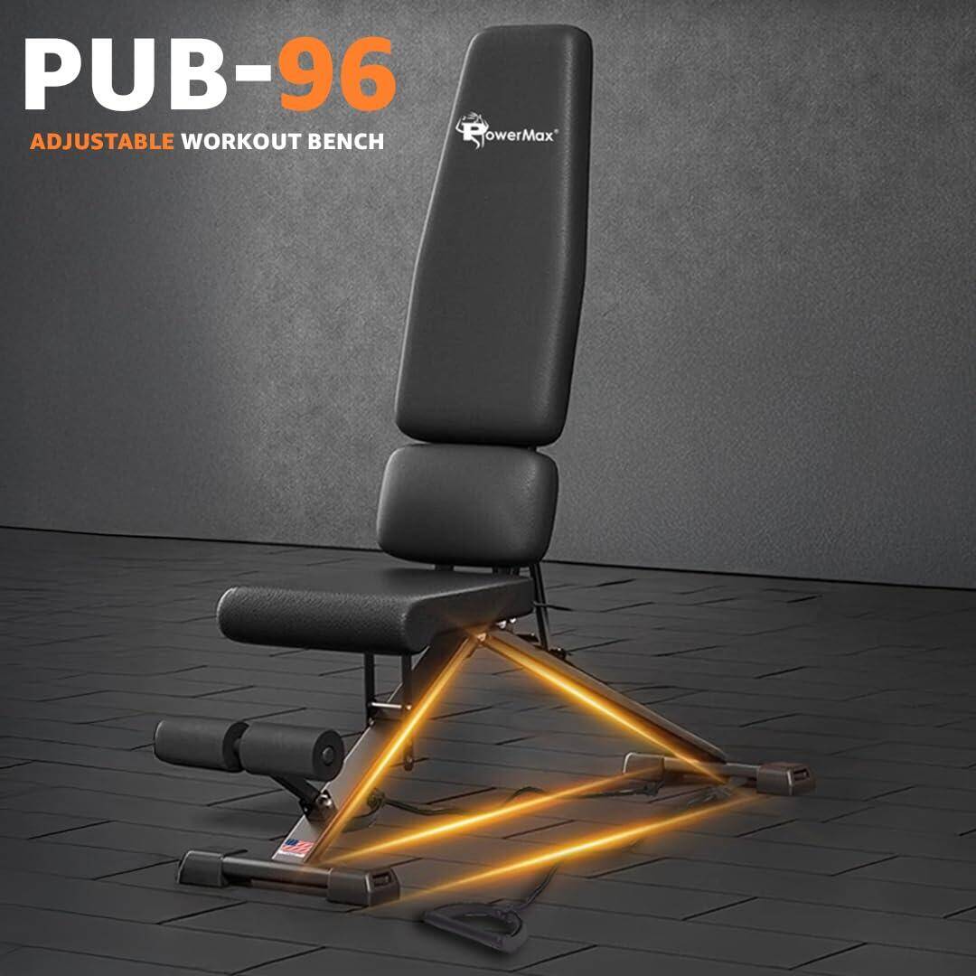 PowerMax Fitness PUB-96 Adjustable Weight Bench for Home Gym with Resistance band, Multi-Purpose Flat Incline Decline(FID) Bench -  2