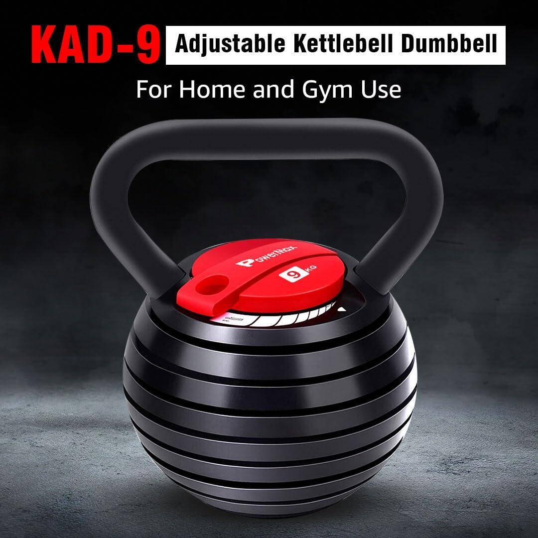 PowerMax Fitness KDA-9: Pro 7-in-1 Adjustable Weight Kettlebell for Home-Gym workout, Heavy-duty Cast Iron Weights 2.5 Lbs to 20 Lbs, Strength training equipment for men women, Functional training kit -  2