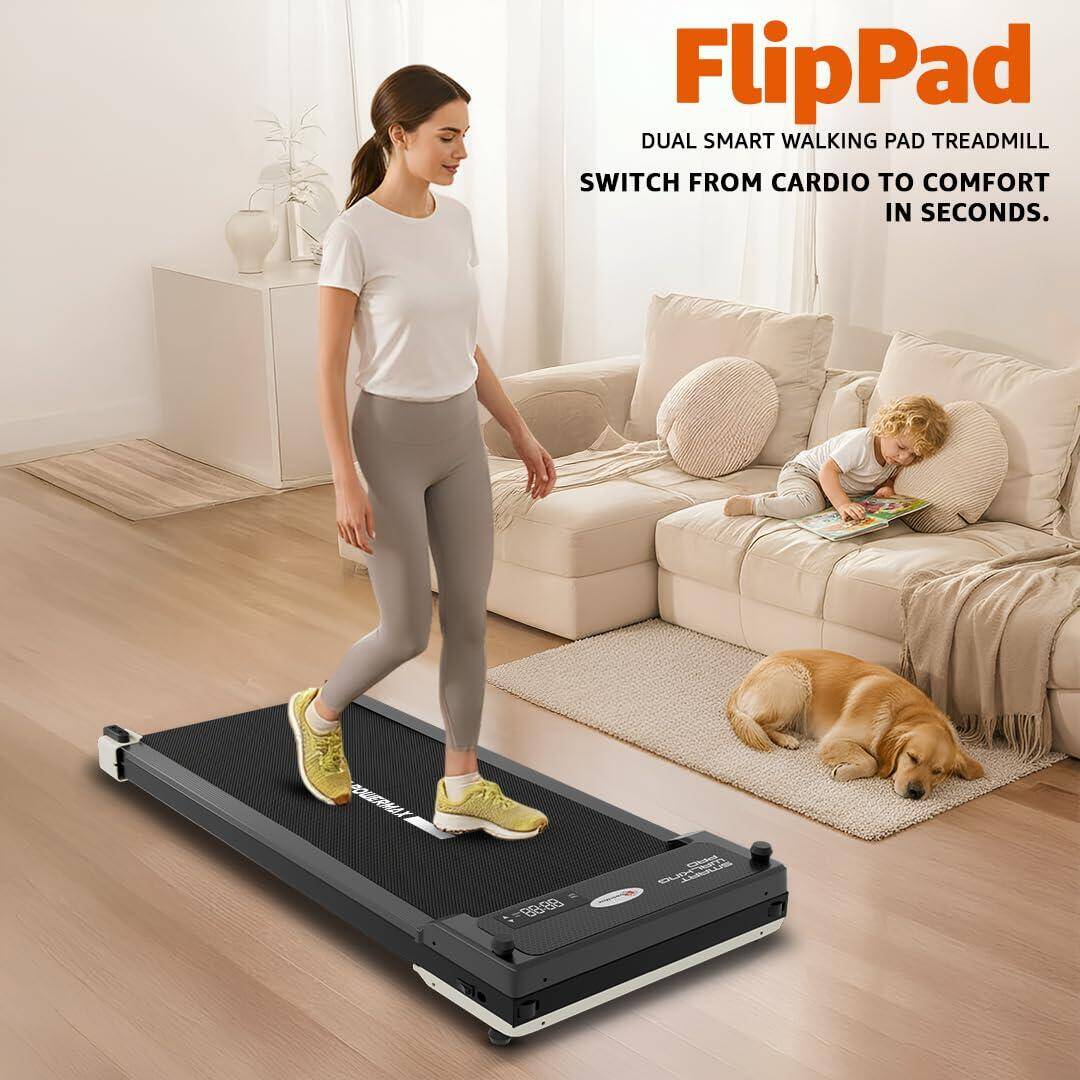 PowerMax Fitness FLIPPAD 2.5HP DC Motorized Under Desk 3-in-1 Treadmill with Dual-Function, Built-in Acupressure & Bluetooth -  2