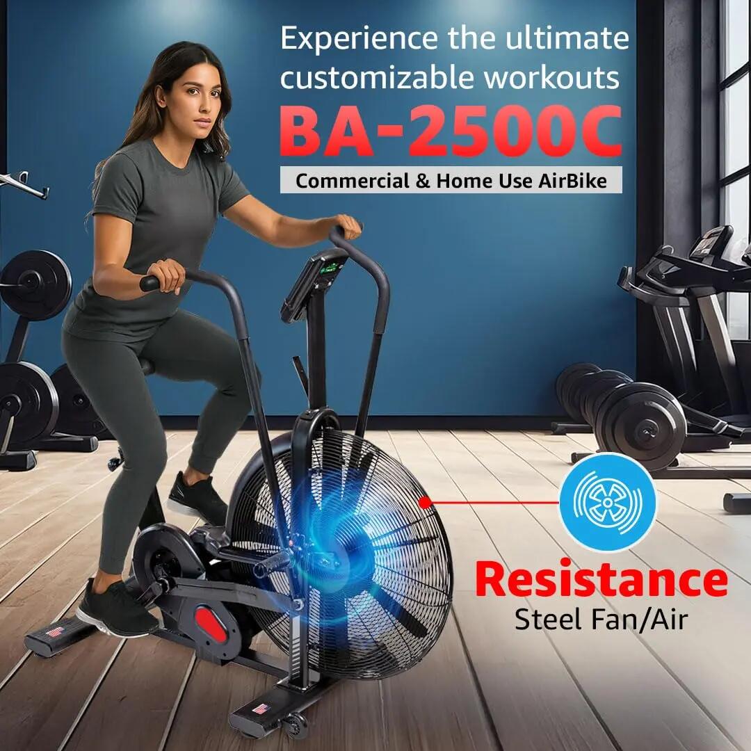 PowerMax Fitness BA-2500C Air Exercise Bike for Commercial Gym [Air Resistance, Max User Weight 150kg, LCD Display, Belt & Chain Drive, Adjustable Seat and Bottle Holder] 1 Year Manufacturer Warranty -  2