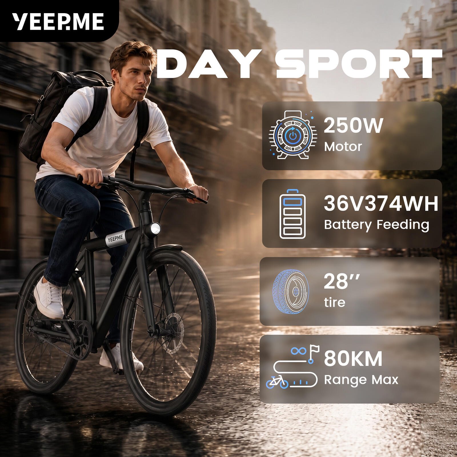 YEEP.ME DAY SPORT Vélo Électrique VAE 28'' Courroie Gates 460Wh 80km Urbain 5/9