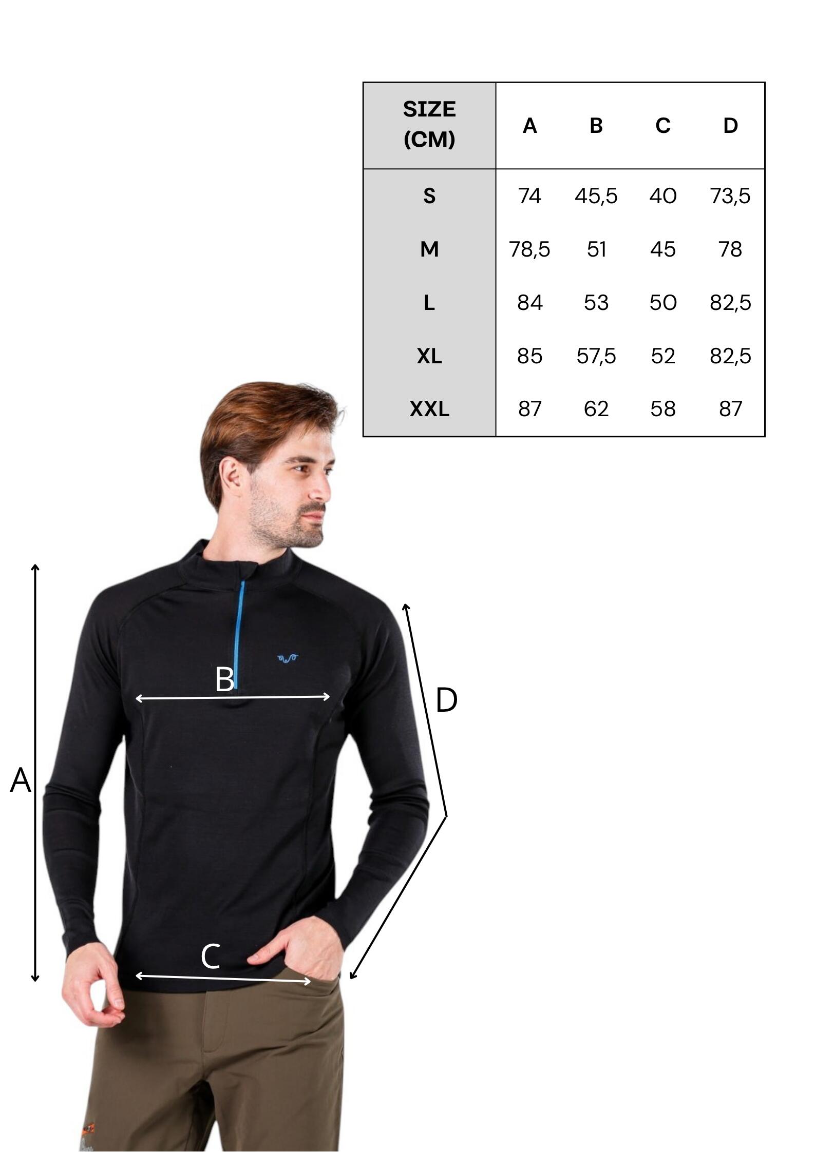 Astro - męska koszulka 100%  wełna merino z zamkiem YKK (195 g/m²) XL, Czarny 2/4