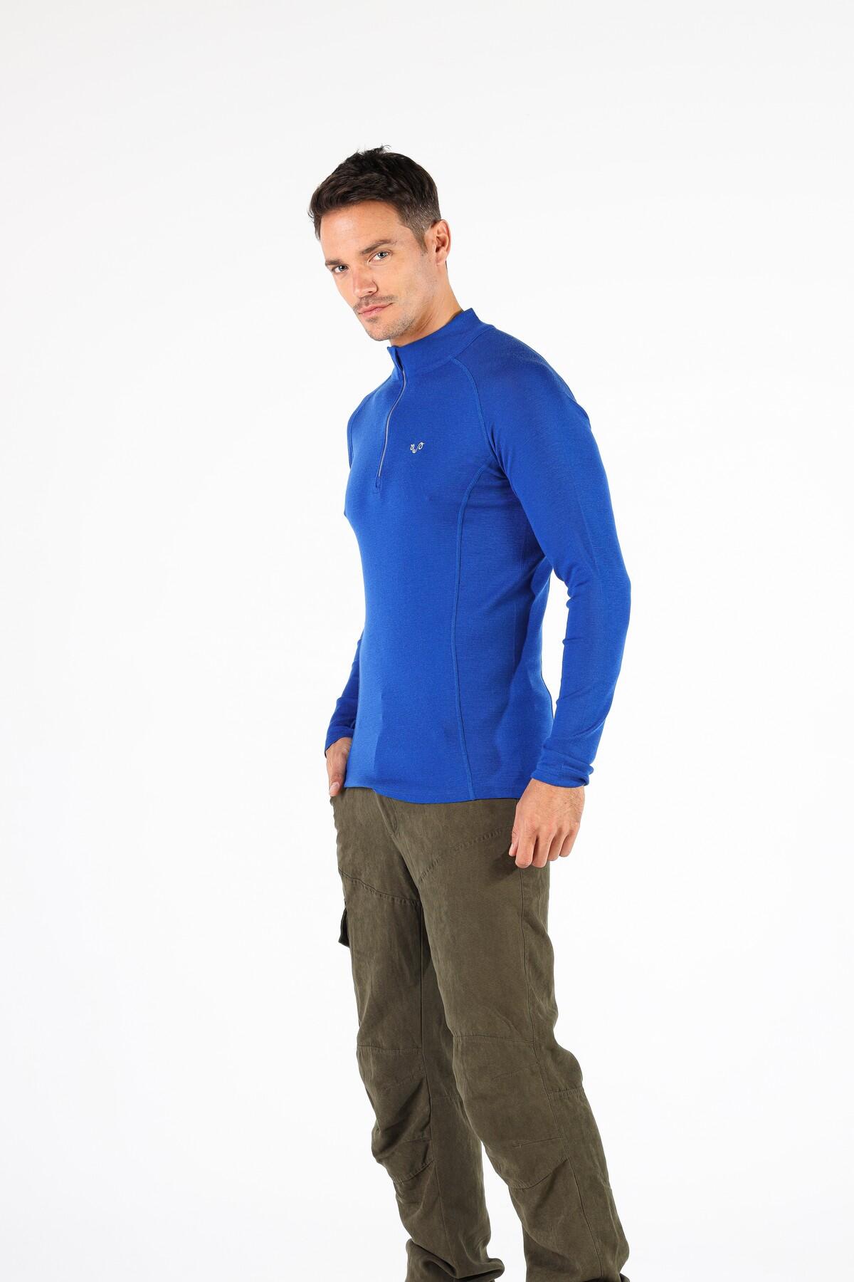 Astro - męska koszulka 100%  wełna merino z zamkiem YKK (195 g/m²) XL, Niebieski 4/5