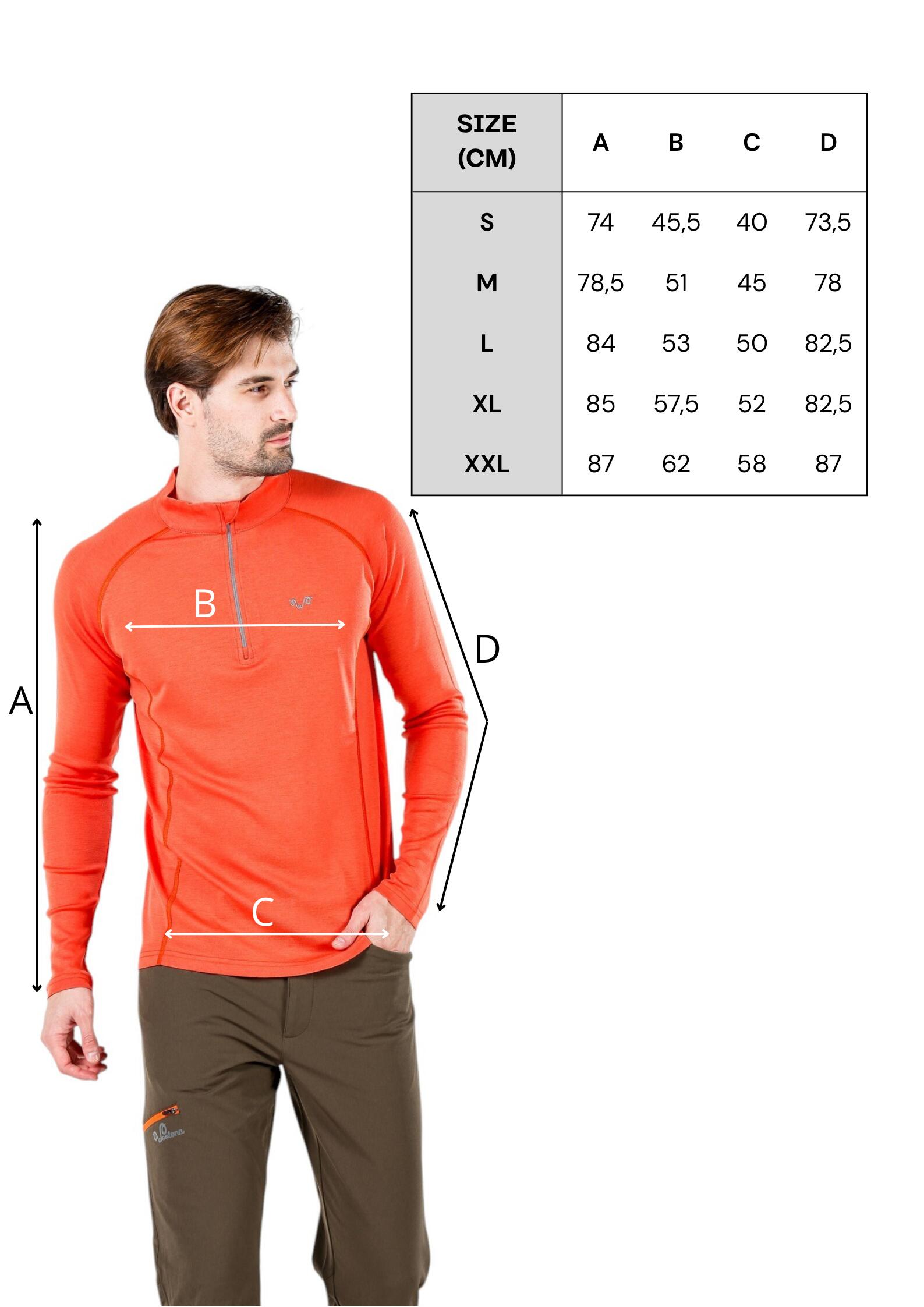 Astro -męska koszulka 100% wełna merino z zamkiem YKK (195 g/m²)XXL,Pomarańczowy 2/5