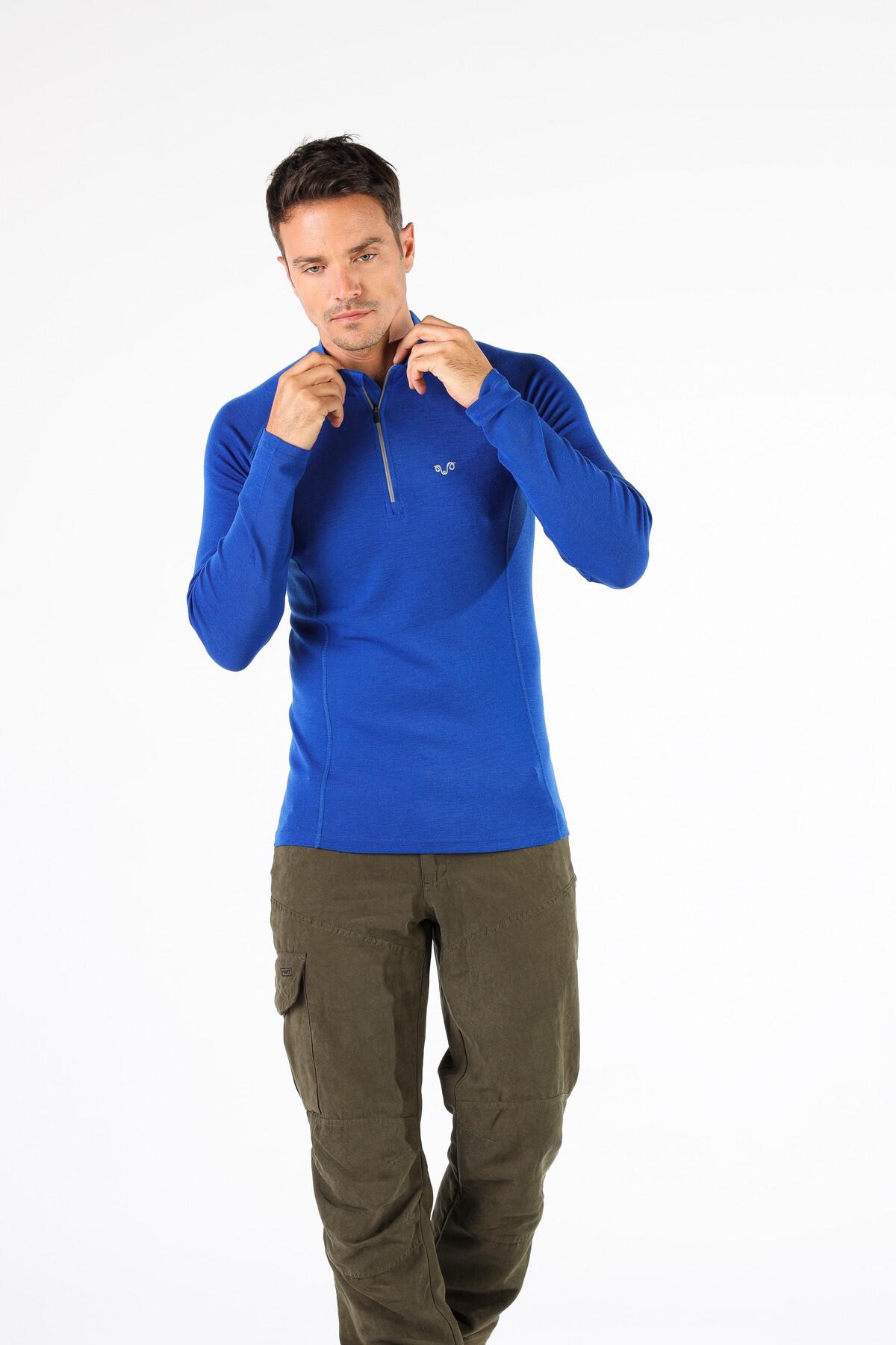 Astro - męska koszulka 100%  wełna merino z zamkiem YKK (195 g/m²) XL, Niebieski 3/5