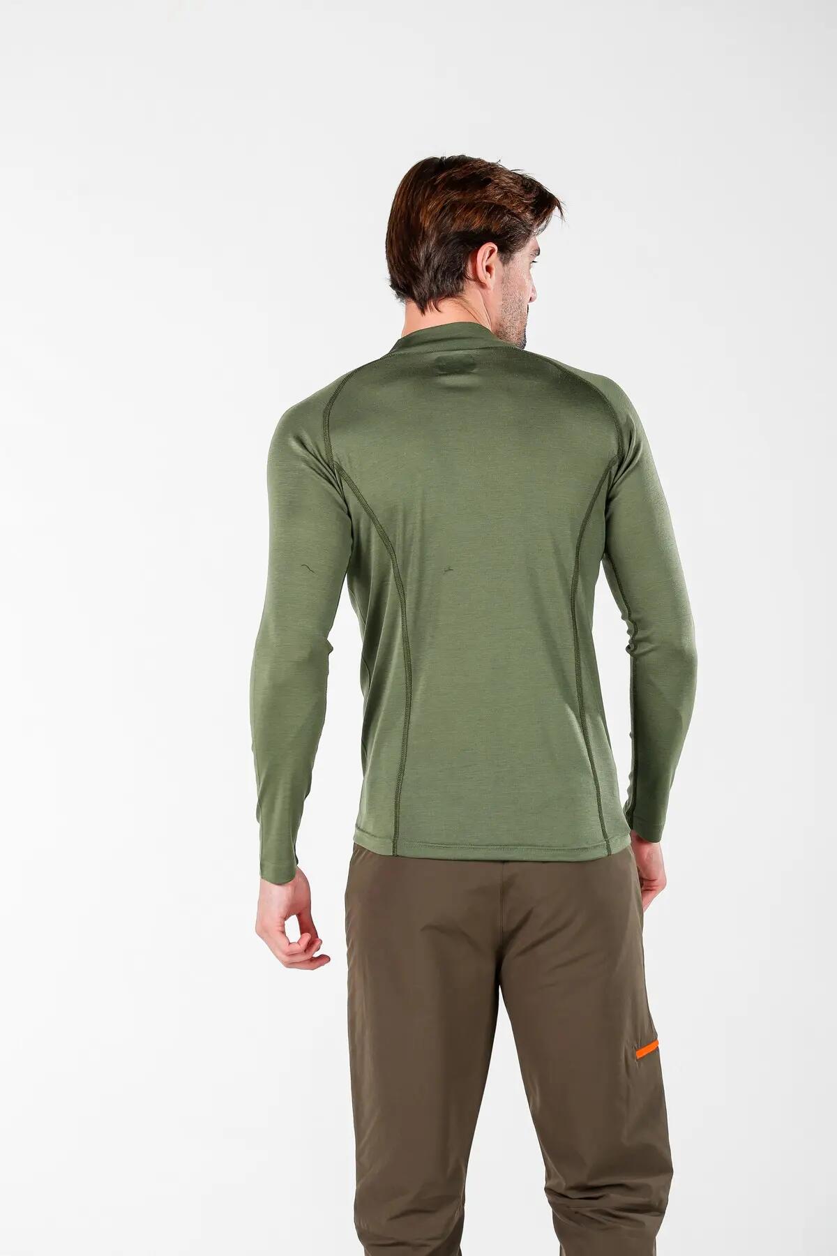 Astro - męska koszulka 100%  wełna merino z zamkiem YKK(195 g/m²)M,Ciemnozielony 4/6