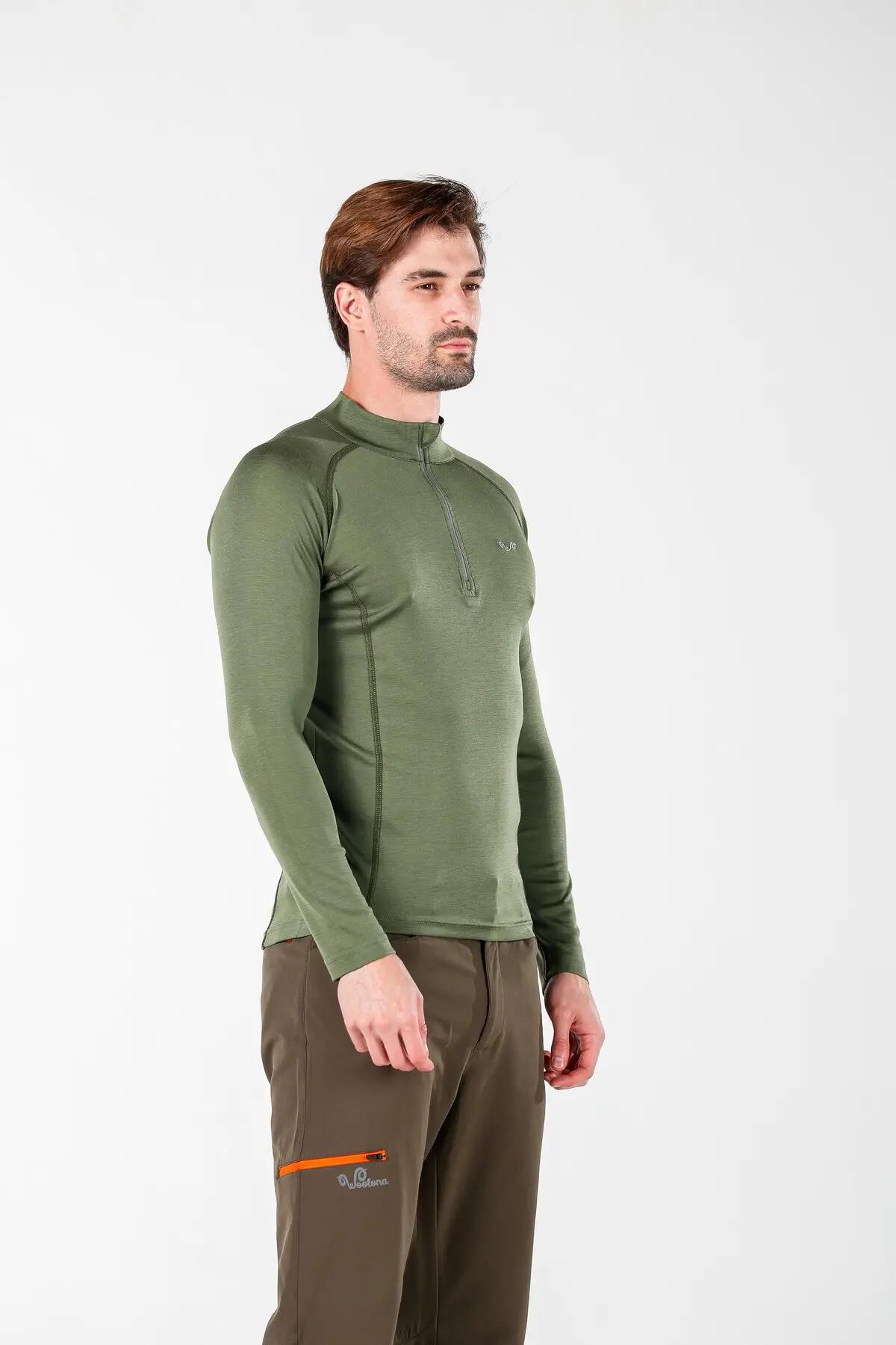 Astro - męska koszulka 100%  wełna merino z zamkiem YKK(195 g/m²)M,Ciemnozielony 3/6