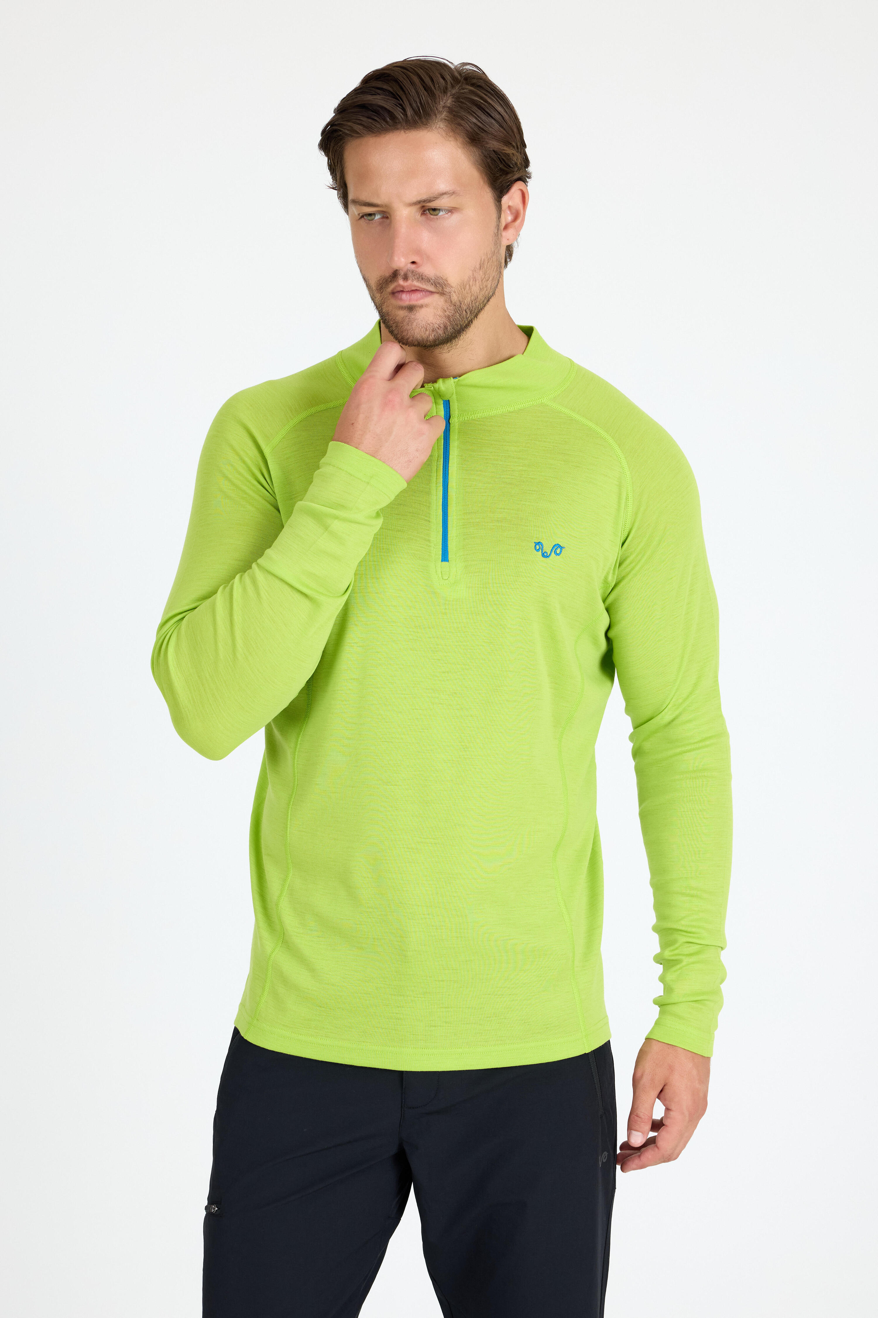 Astro - męska koszulka 100%  wełna merino z zamkiem YKK (195 g/m²) M, Limonkowy 3/4