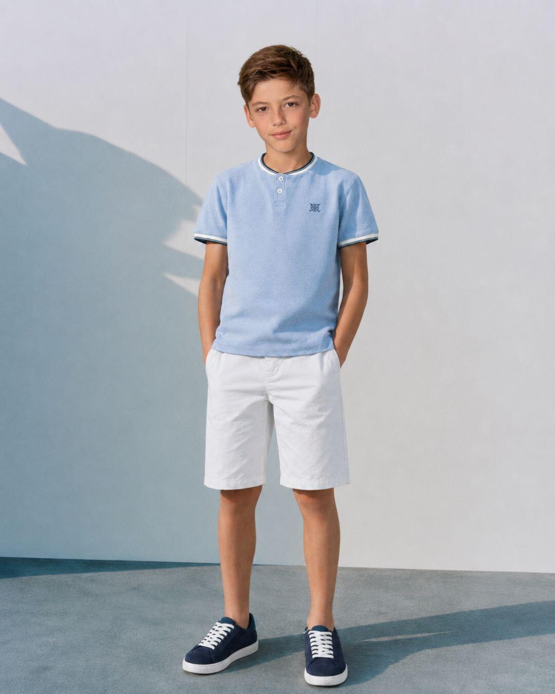 Polo de niño celeste | Cuello mao 3/5