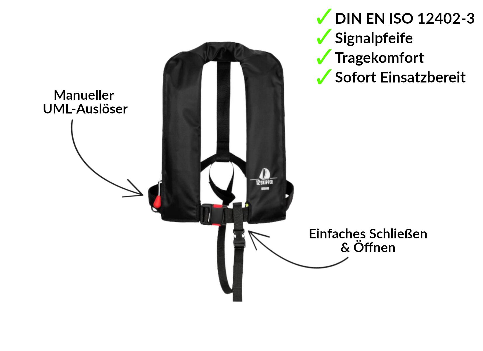 2er-Set  Automatik-Rettungsweste 165N ISO, schwarz inkl. 2 Wartungskits 7/9