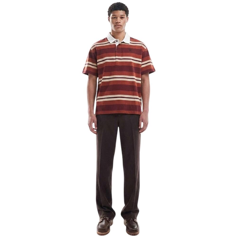 Mens Striped Logo Rugby Shirt (Burnt Henna)