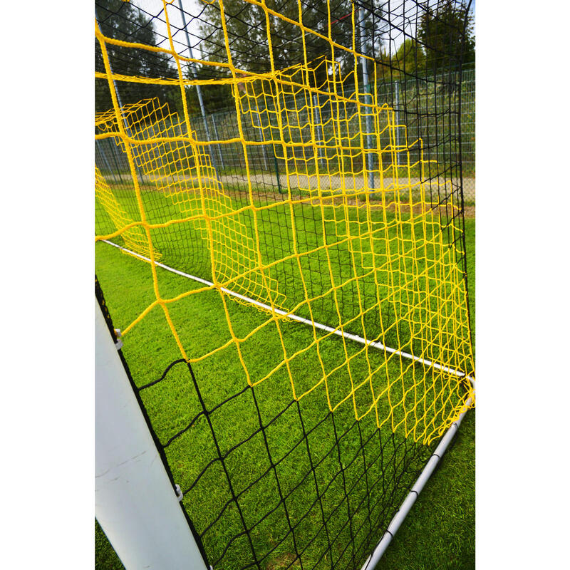 Gestreiftes 4mm Fußballtornetz - Schwarz/Gelb - Für Tor 7,32 x 2,44 x 2 x 2 m.