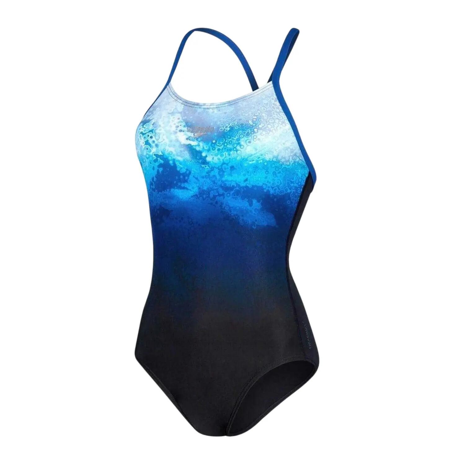 Womens/Ladies X Back One Piece Swimsuit (Black/Blue) 2/5