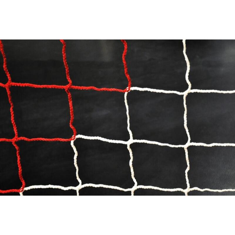 Gestreiftes 4mm Fußballtornetz für 11er-Fußball Weiß/Rot