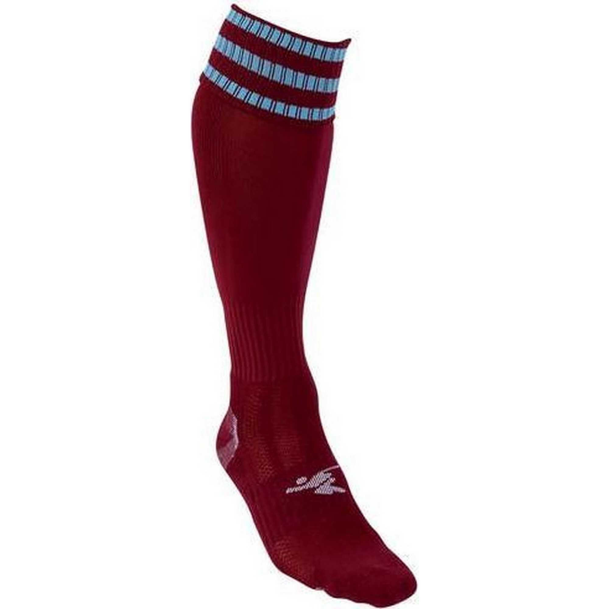 Childrens/Kids 3 Stripe Pro Football Socks (Maroon/Sky Blue) 2/2