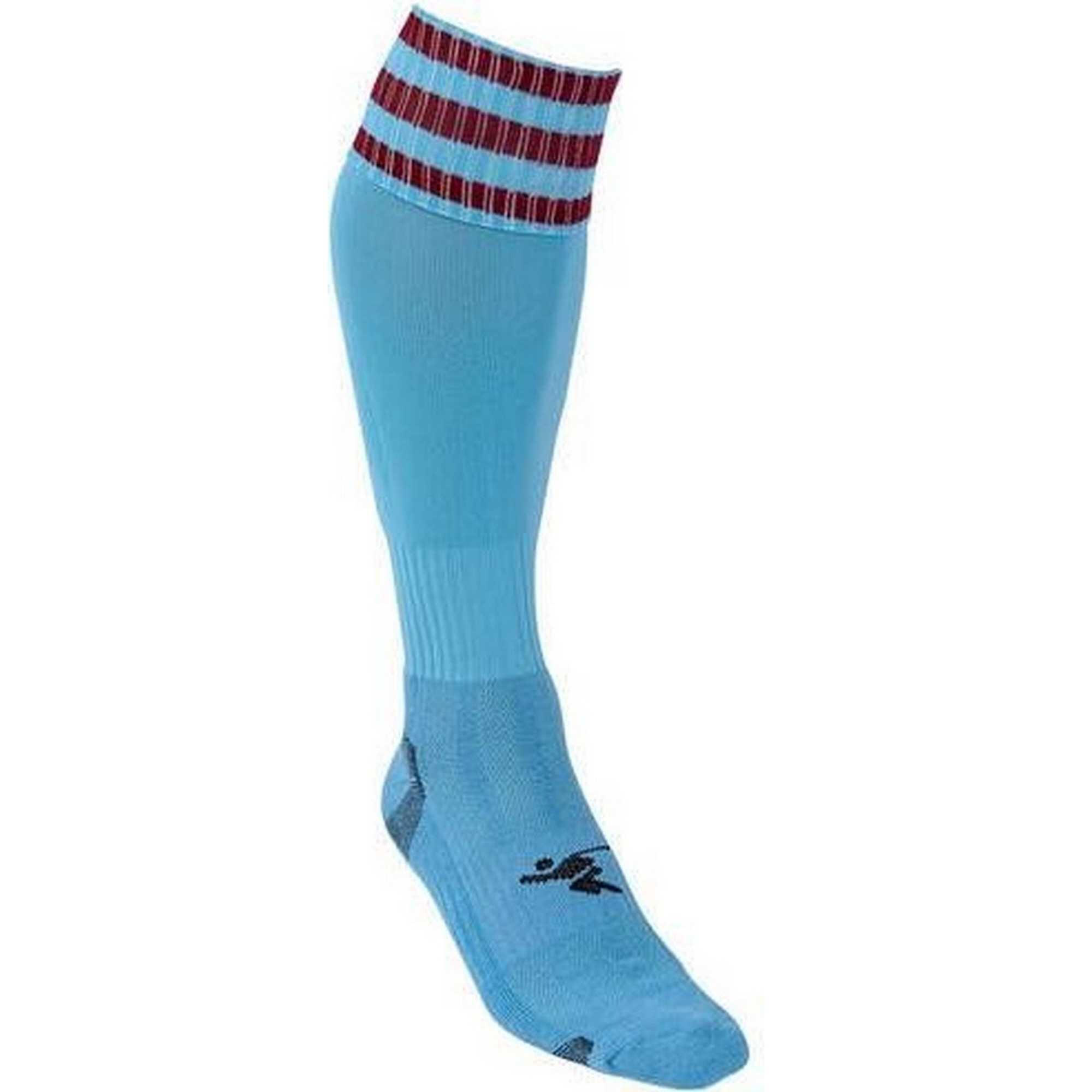 Childrens/Kids 3 Stripe Pro Football Socks (Sky Blue/Maroon) 2/2