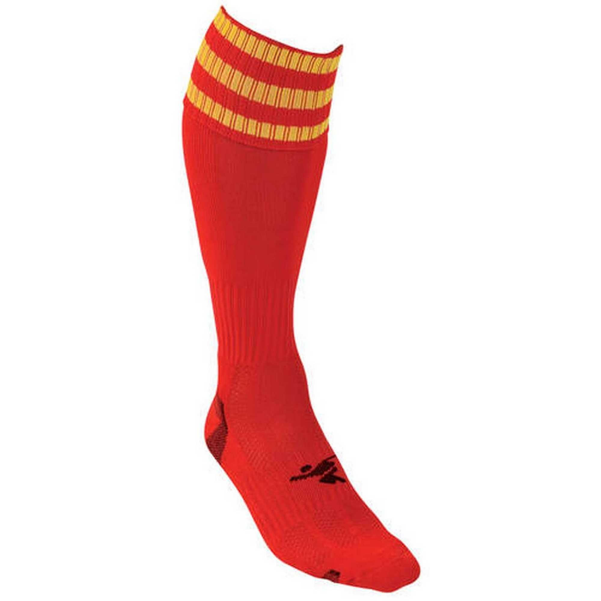 Childrens/Kids 3 Stripe Pro Football Socks (Red/Yellow) 2/2