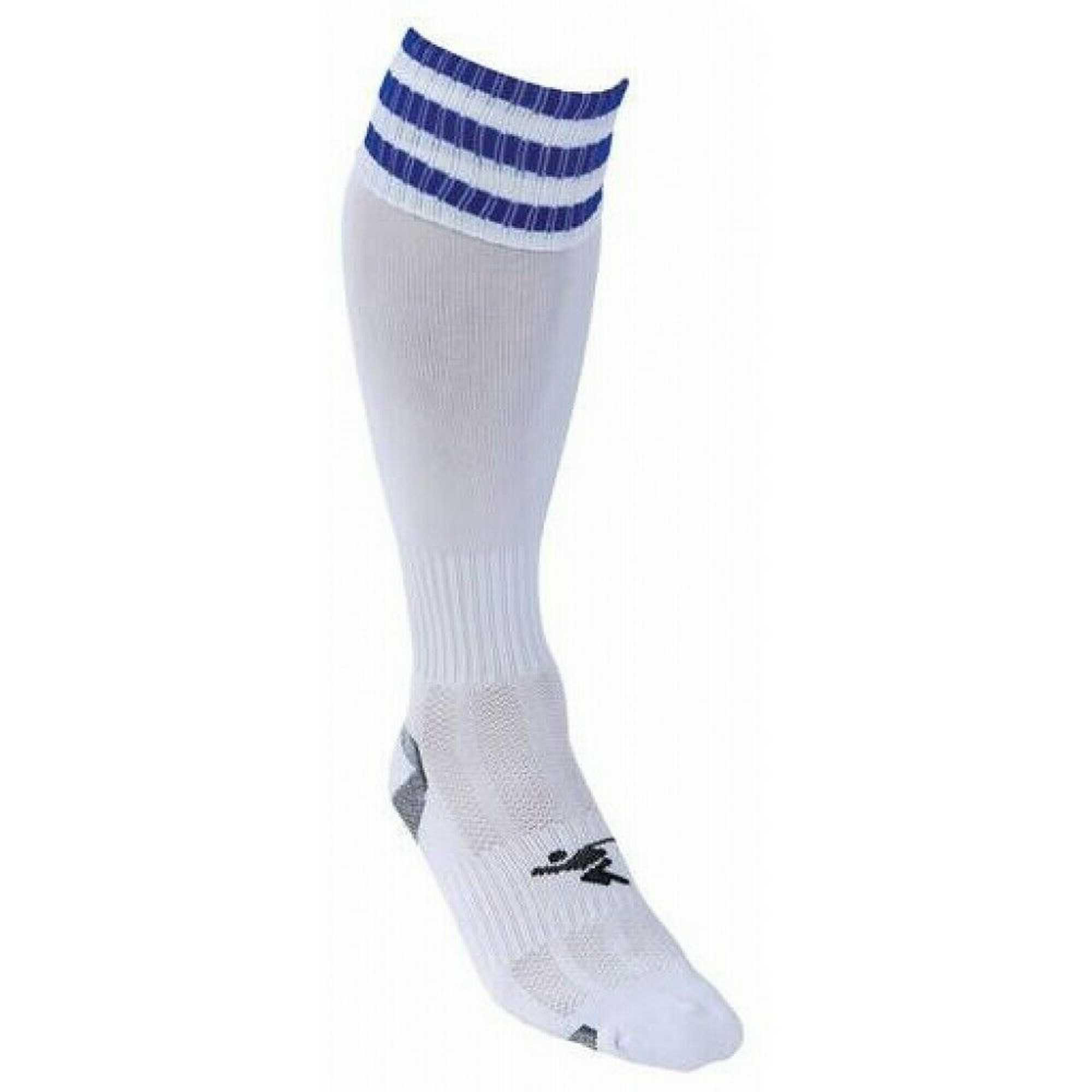 Childrens/Kids 3 Stripe Pro Football Socks (White/Royal Blue) 2/2