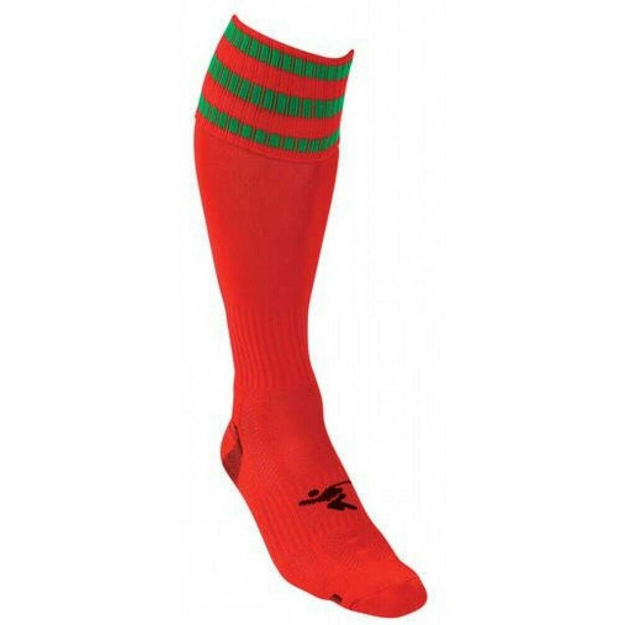 Childrens/Kids 3 Stripe Pro Football Socks (Red/Green) 2/2