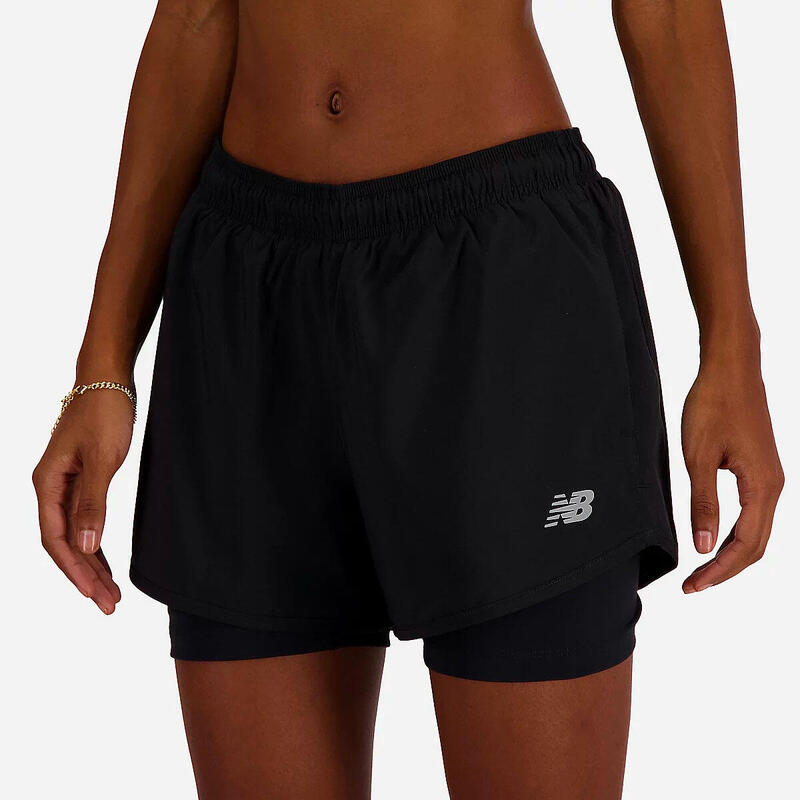 Pantaloni scurți de alergare femei New Balance Essential 2 în 1 Negru
