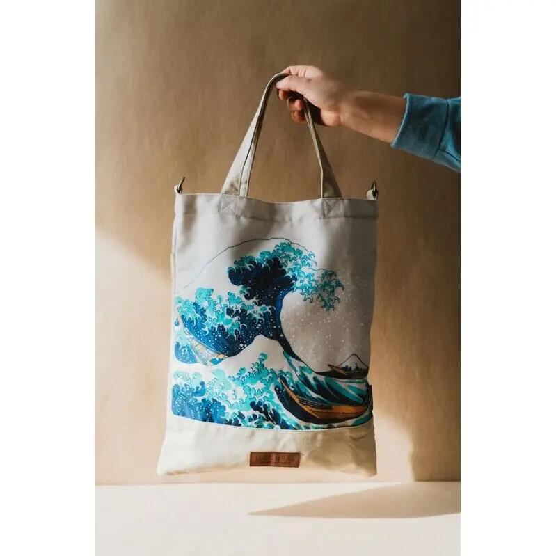 Sac cabas adulte La Grande Vague de Kanagawa Hokusai Coton biologique Beige 3/4