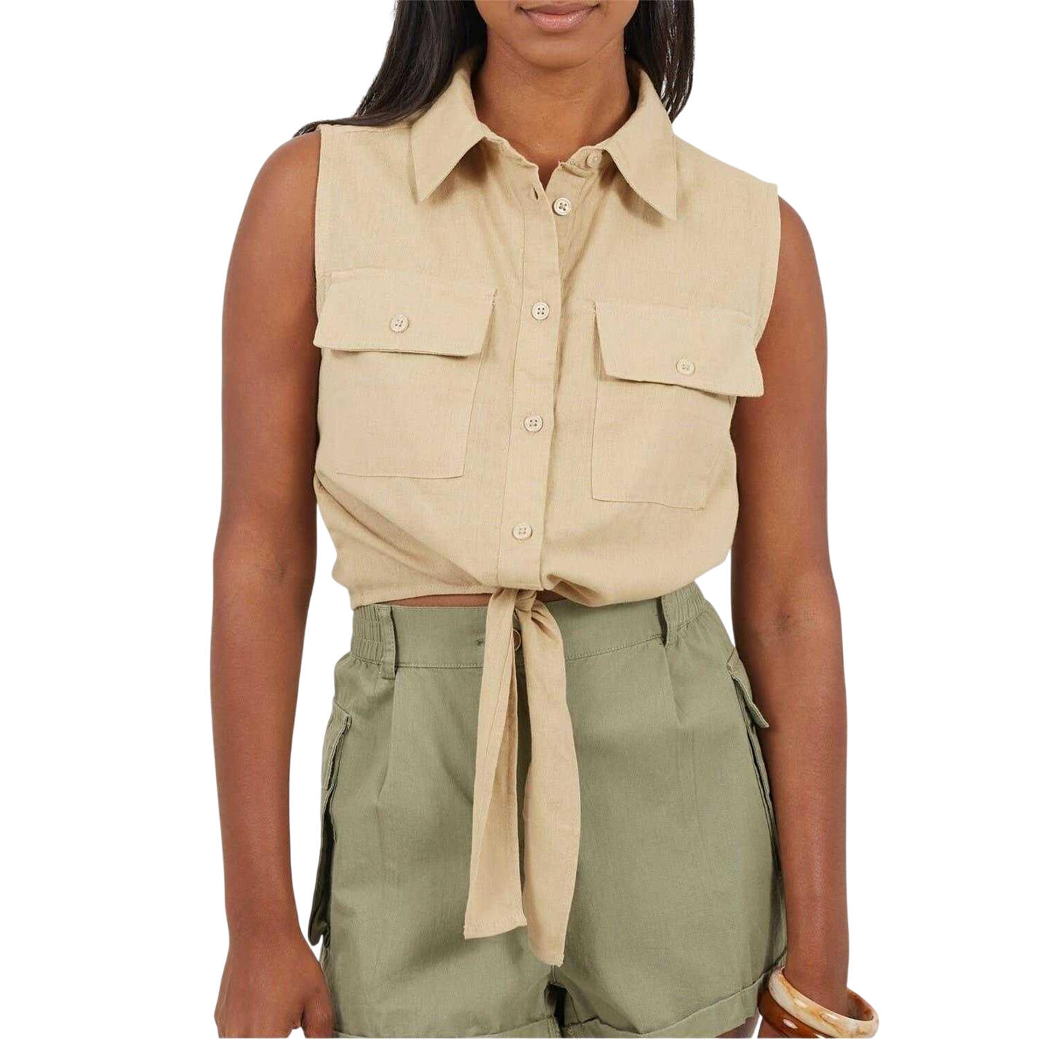Brave Soul Womens/Ladies Tied Hem Sleeveless Crop Top