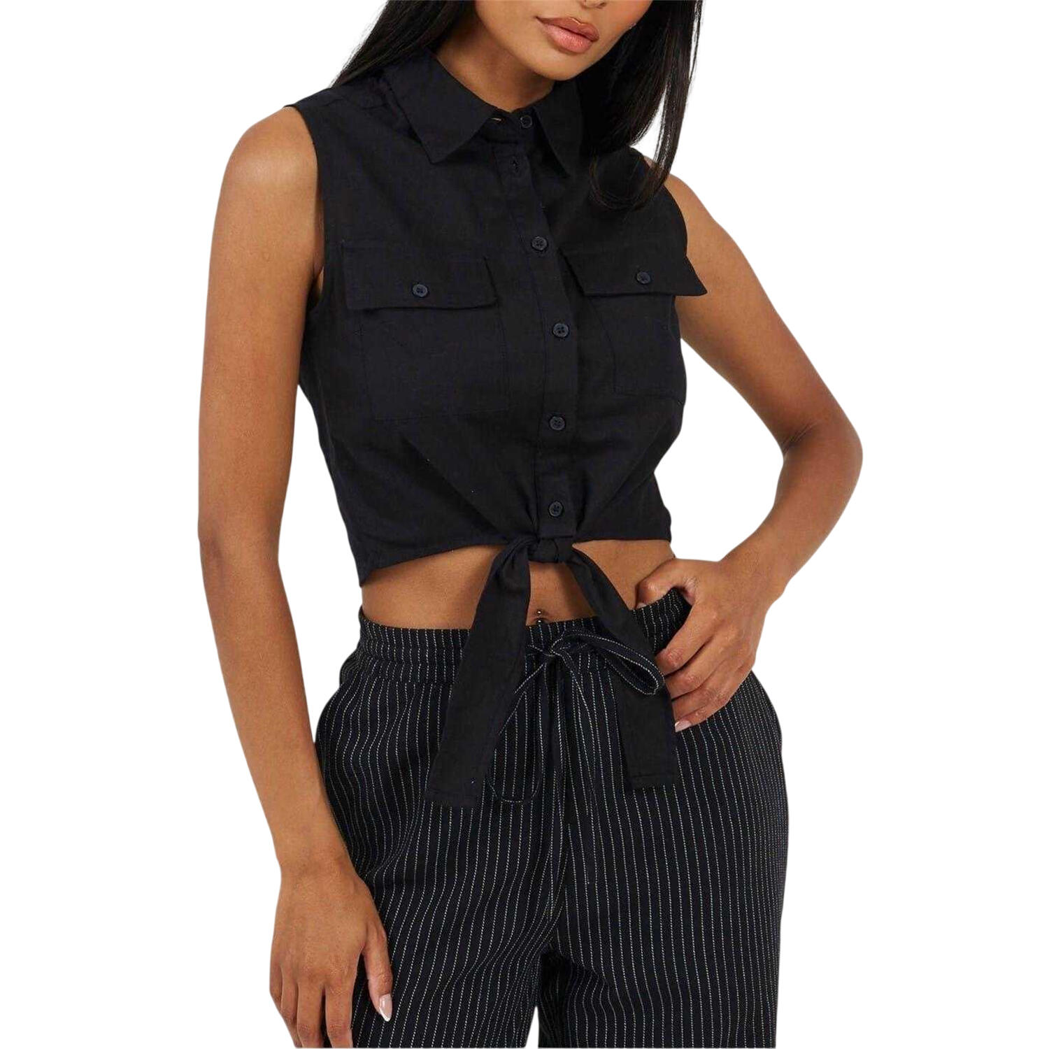 Brave Soul Womens/Ladies Tied Hem Sleeveless Crop Top
