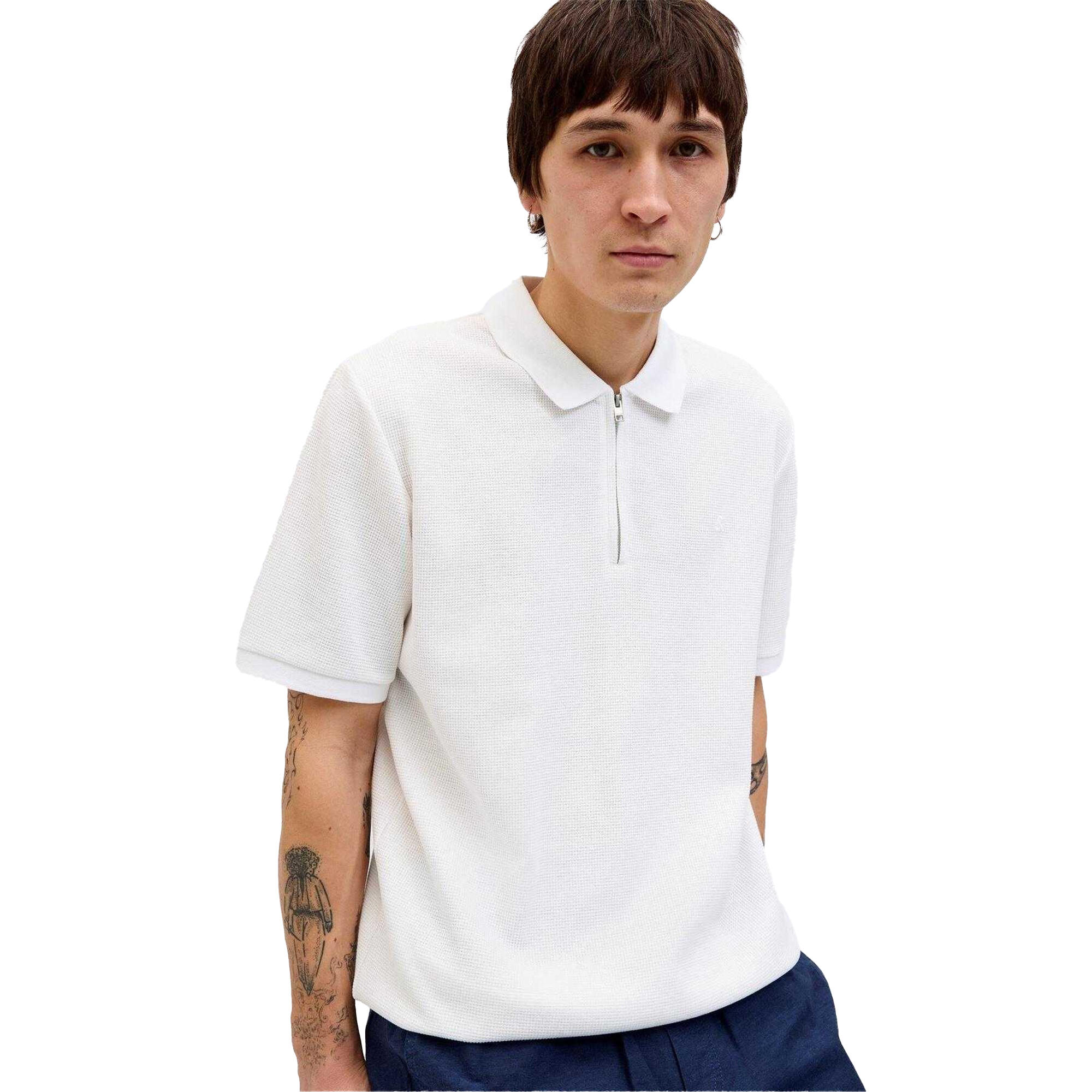 Jack And Jones Mens Textured Zip Neck Short-Sleeved Polo Shirt