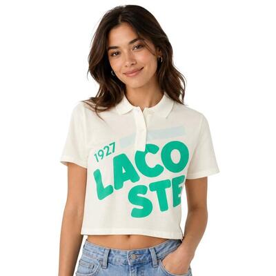 Maglietta Polo Scrittura Ritagliata Donna Lacoste Bianco
