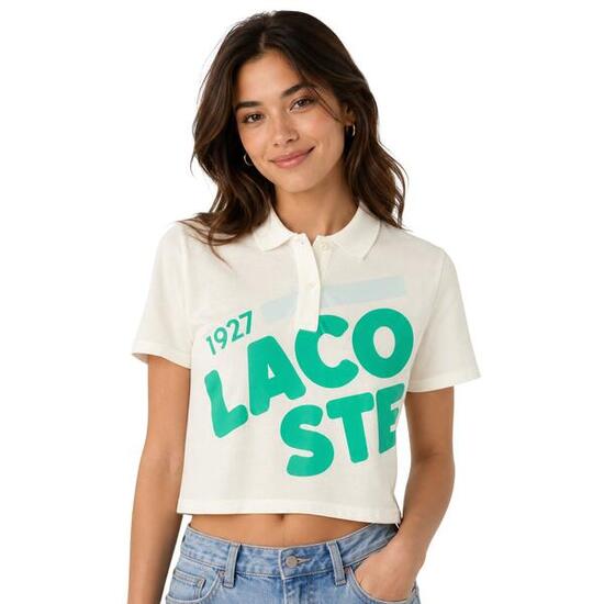 Maglietta Polo Scrittura Ritagliata Donna Lacoste Bianco