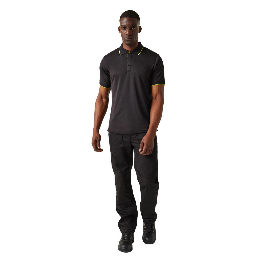 Mens Navigate ShortSleeved Polo Shirt (Black/Lime Green)