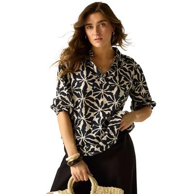Dames nofino abstract bloemen overhemd (beige)