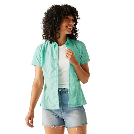 Chemisier Manches Courtes Motif/style Imprimé Feuille MINDANO Femme (Bleu Ciel)