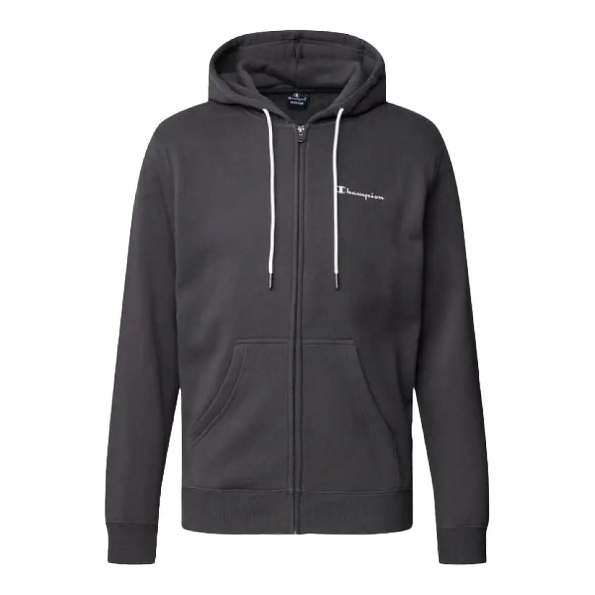 Felpa Con Cappuccio E Zip Intera Logo Uomo Champion Grigio 2/3