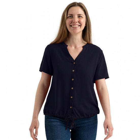 Haut Uni Boutonné À Manches Courtes BEATRICE Femme (Bleu Marine)