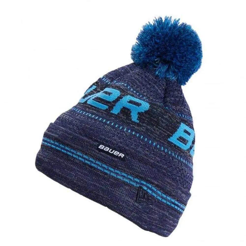 Knitted Pom Pom Beanie (Navy Blue)
