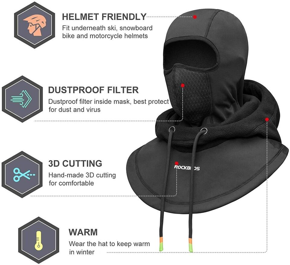 ROCKBROS Sturmhaube Fahrrad Balaclava Halswärmer Winddicht 2/6
