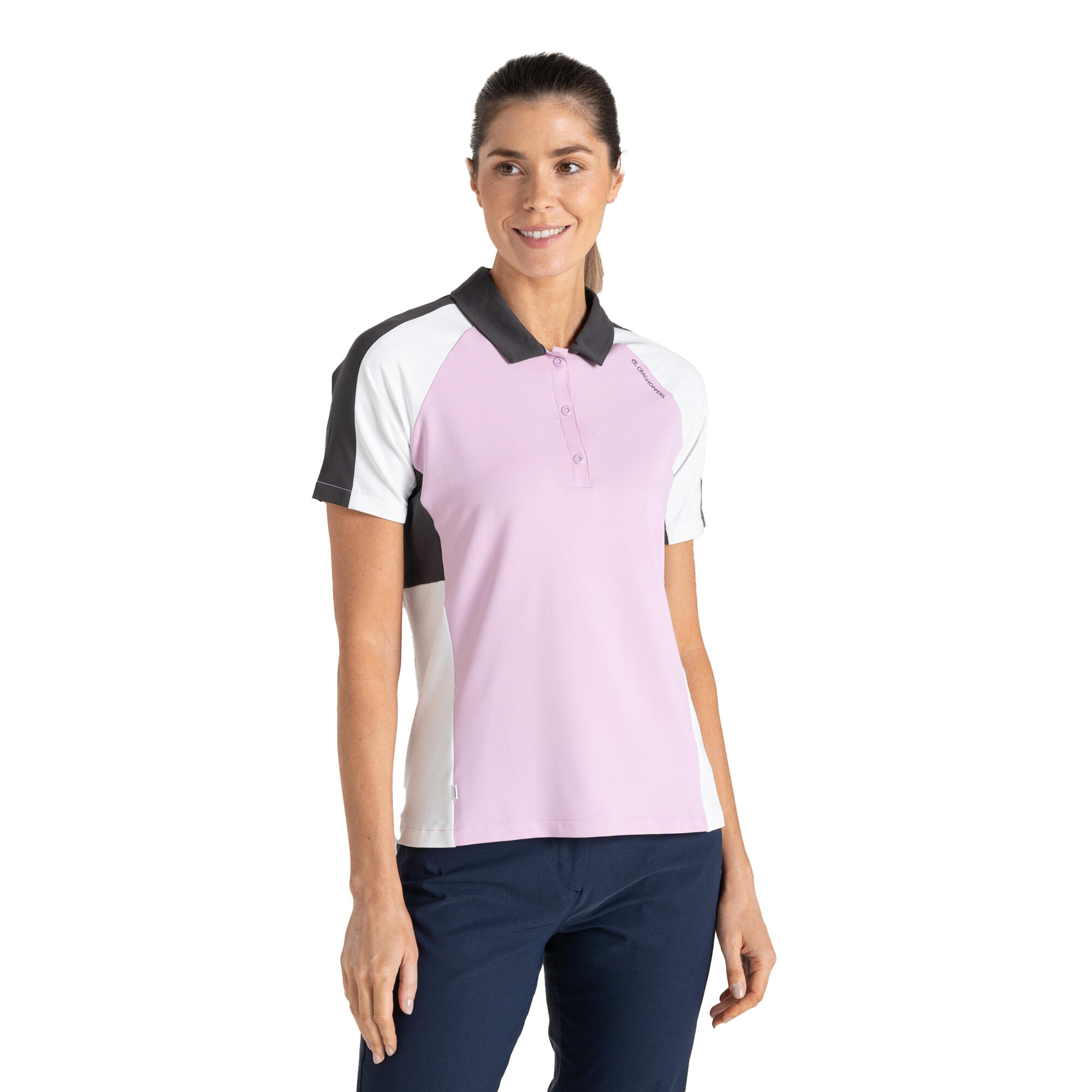 Polo De Golf Contrasté À Manches Courtes HAZELMERE Femme (Rose Pâle / Blanc) 1/4