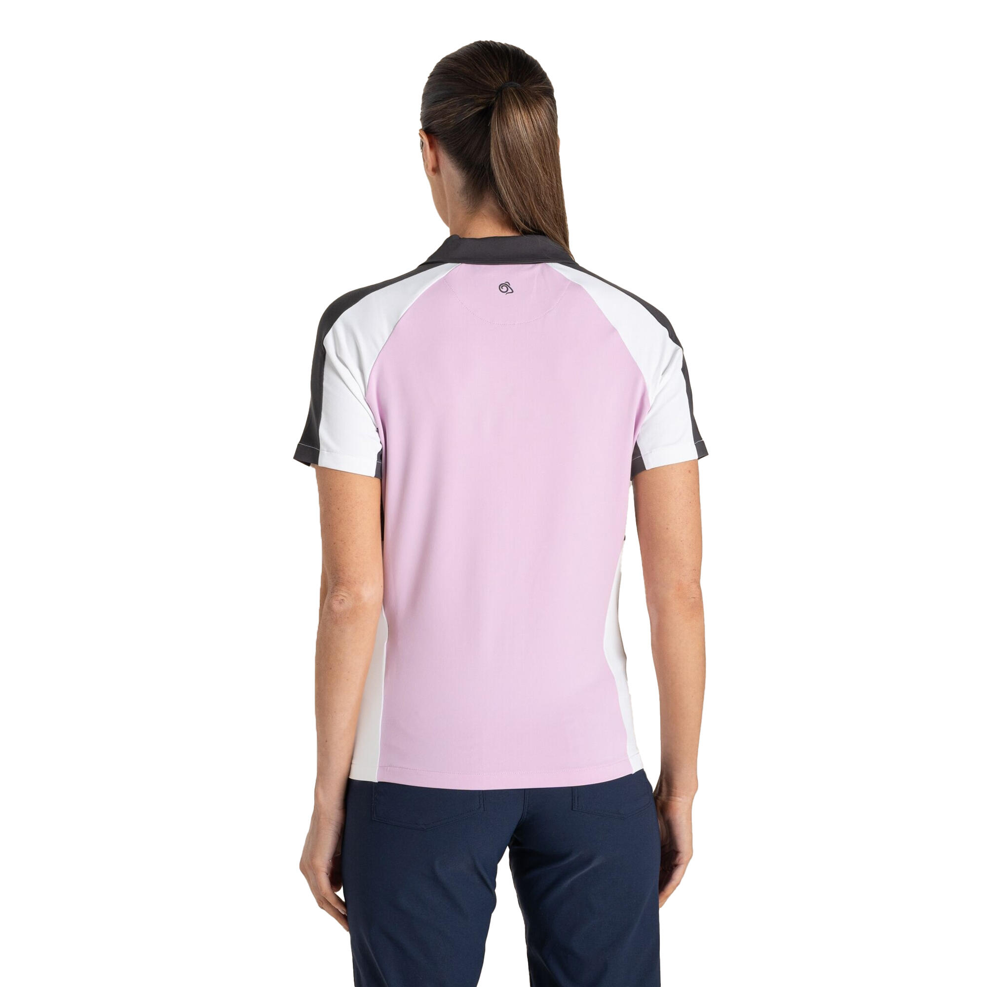 Polo De Golf Contrasté À Manches Courtes HAZELMERE Femme (Rose Pâle / Blanc) 3/4