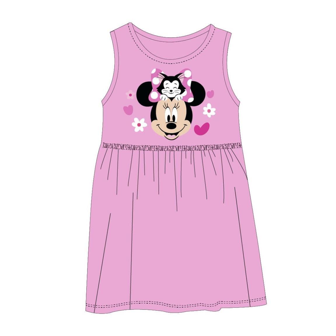 Vestido infantil sem mangas da Minnie Mouse em malha de algodão rosa. 1/6