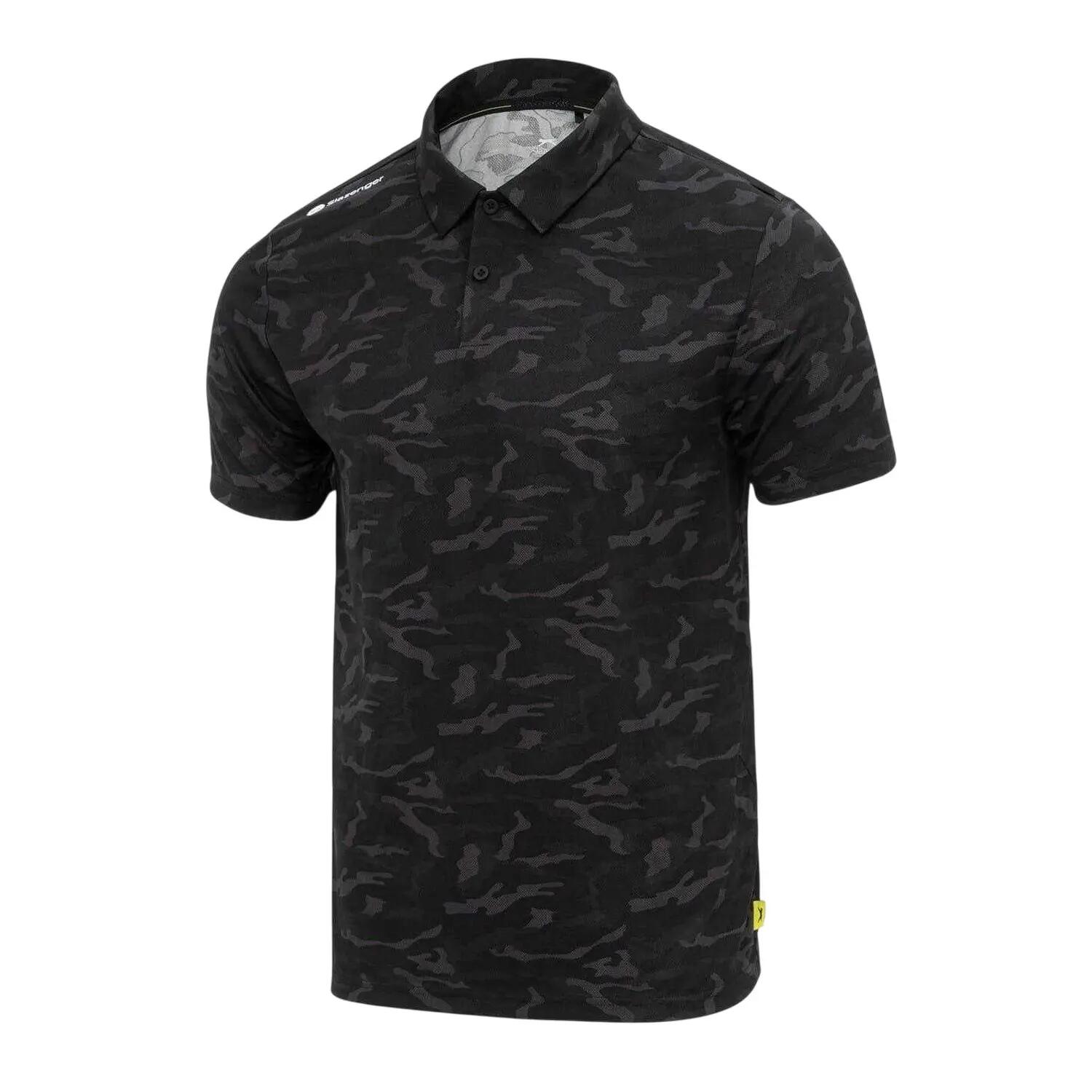 Mens AllOver Print Lightweight Polo Shirt (Black/Grey) 3/3