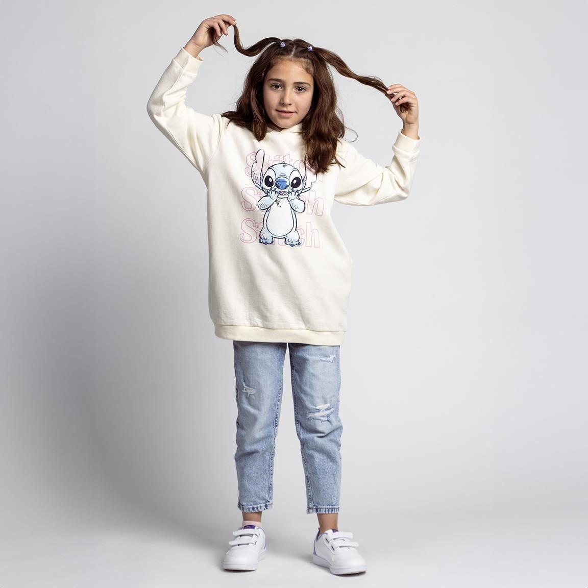 Vestido Sudadera Infantil Stitch de Algodón Cepillado con Capucha Crudo 4/5
