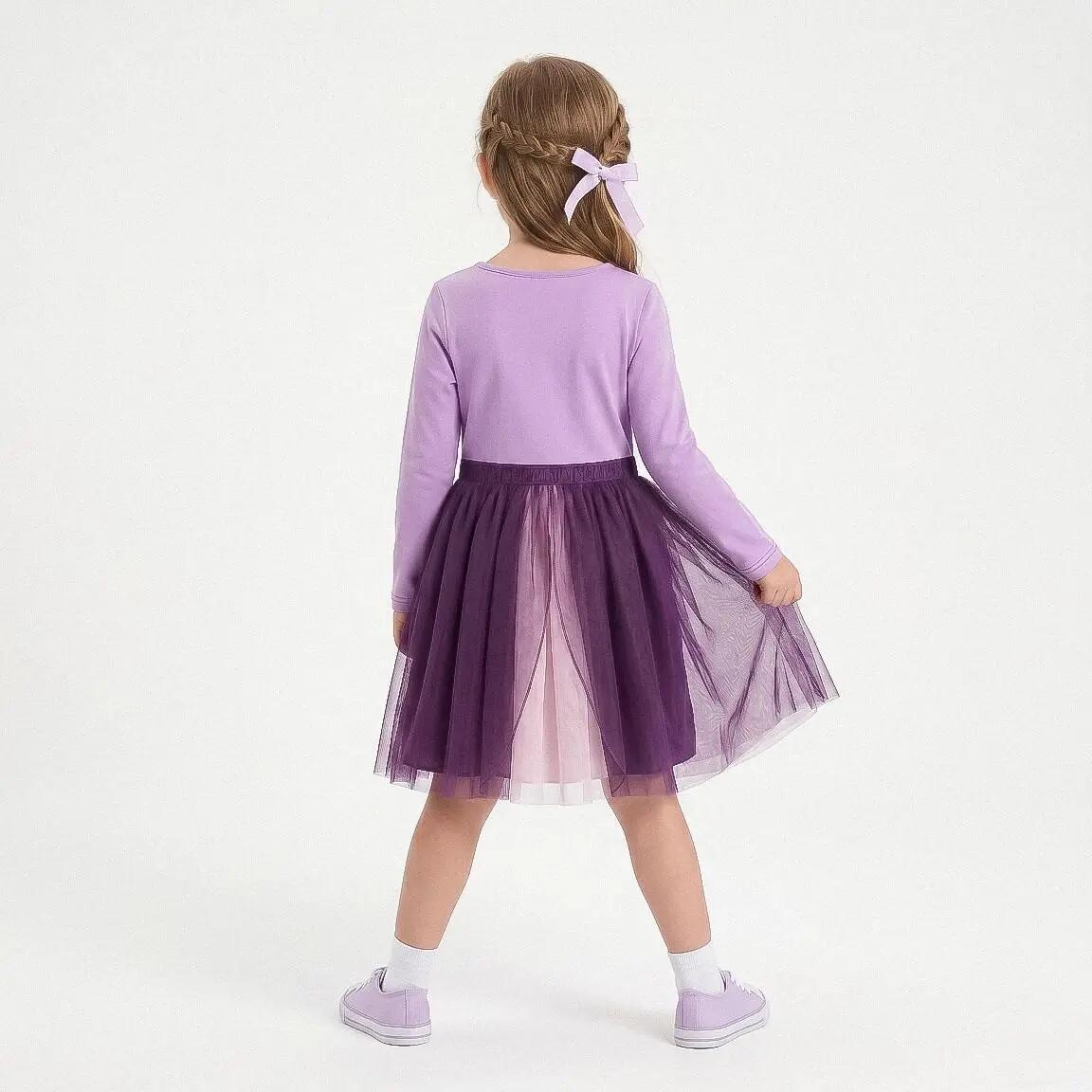 Kinderjurk prinses fantasiejersey met tulerok paars 7/7
