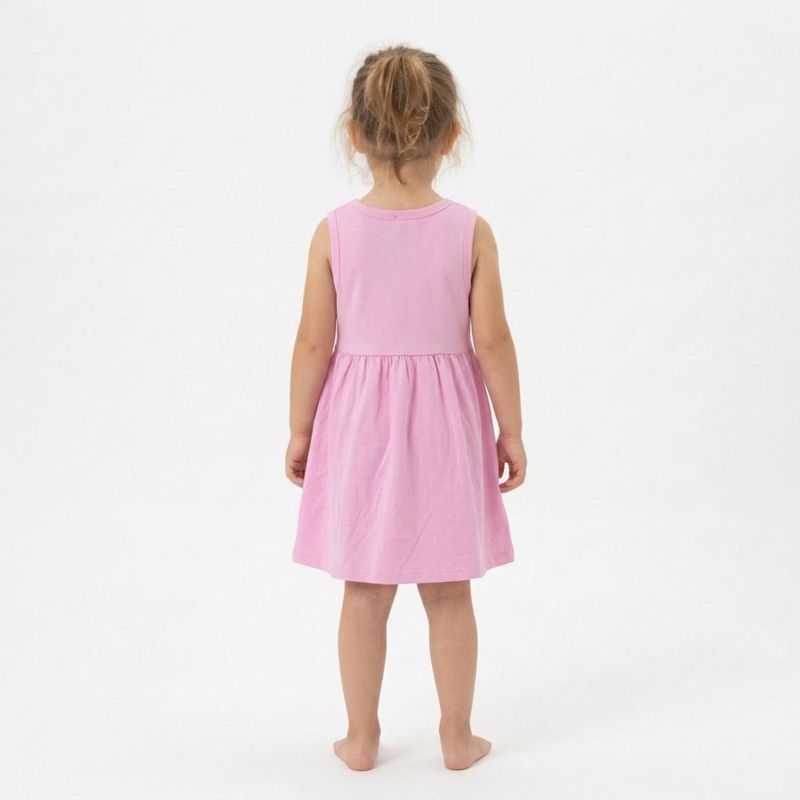Vestido infantil sem mangas da Minnie Mouse em malha de algodão rosa. 4/6