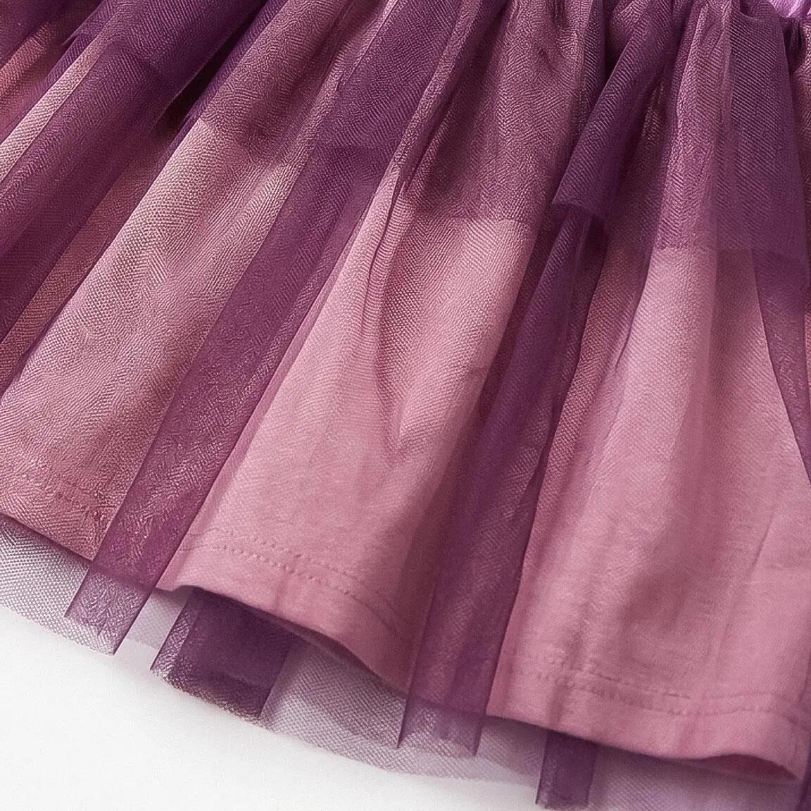 Kinderjurk prinses fantasiejersey met tulerok paars 5/7